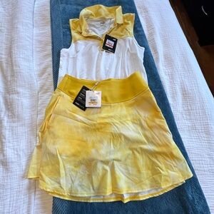 Puma Women's Tie Dye Golf Tennis Pickleball Set in lemon yellow and white.